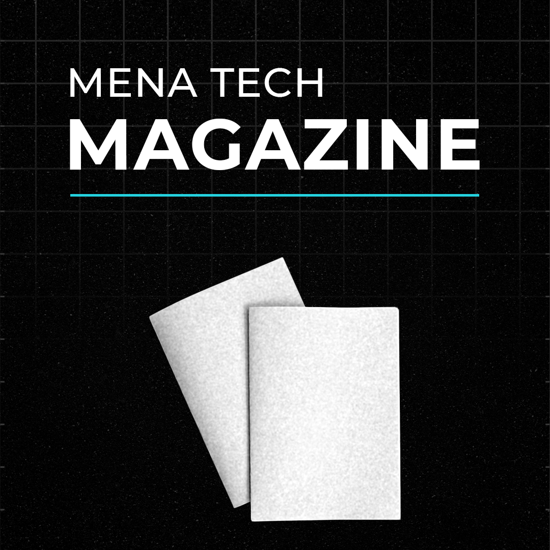 MENA Tech Magazine section with magazine pages illustration